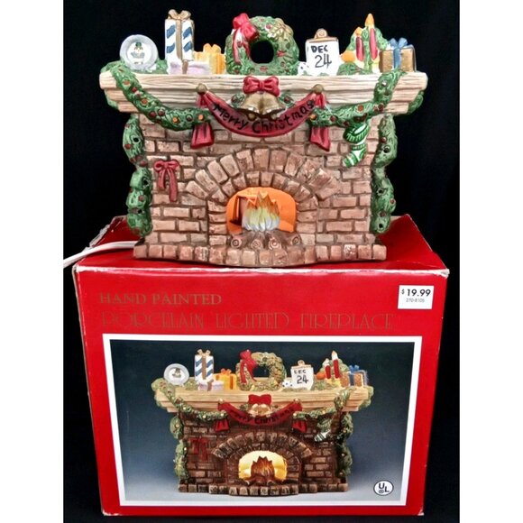Holiday Vintage Christmas Village Luminary With Box Porcelain Lighted